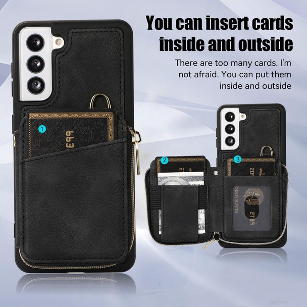 For Samsung Galaxy S21+ 5G Zipper Card Bag Back Cover Phone Case(Black)