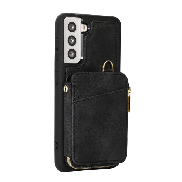 For Samsung Galaxy S21+ 5G Zipper Card Bag Back Cover Phone Case(Black)