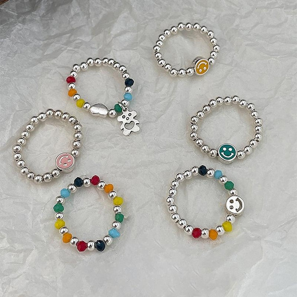 Colorful Beads Smiley Elastic Rope Beaded DIY Ring(J3022)