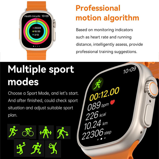 Q8 Ultra 1.96 inch TFT Screen Smart Watch, Support Heart Rate / Blood Pressure Monitoring(Orange)