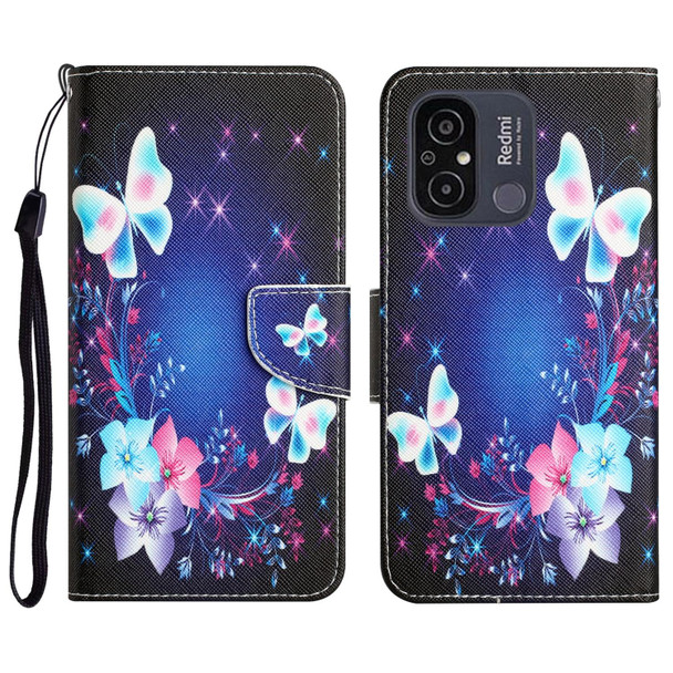 For Xiaomi Redmi 12C Colored Drawing Leather Phone Case(Butterfly)