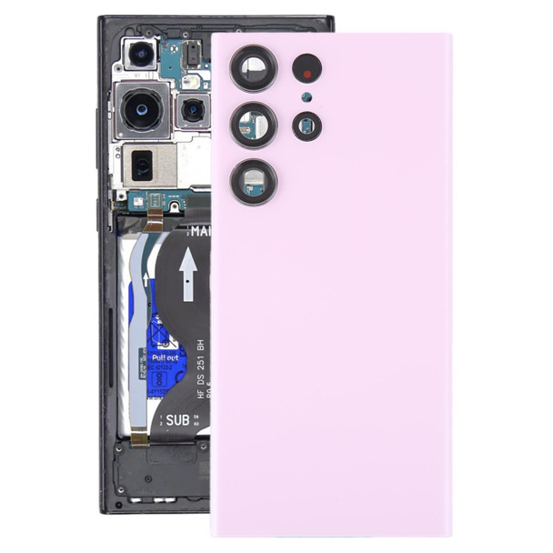 For Samsung Galaxy S23 Ultra SM-S918 Glass Battery Back Cover with Camera Lens Cover(Pink)