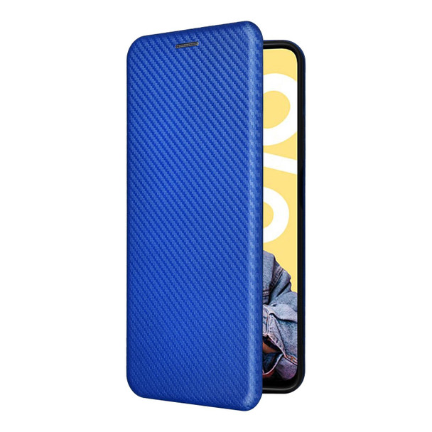 For Realme C55 Carbon Fiber Texture Flip Leatherette Phone Case(Blue)