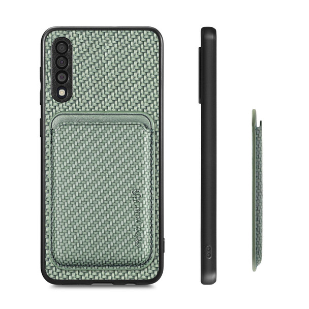 For Samsung Galaxy A50 Carbon Fiber Leatherette Card Magsafe Magnetic Phone Case(Green)
