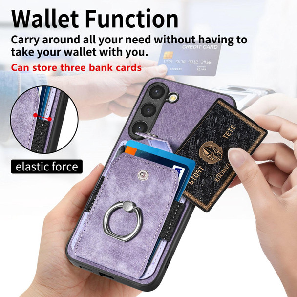 For Samsung Galaxy S21+ 5G Retro Skin-feel Ring Card Wallet Phone Case(Purple)