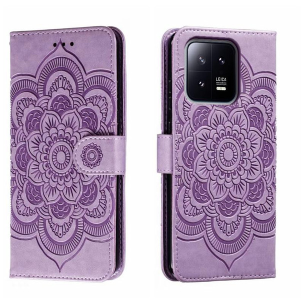 For Xiaomi 13 Sun Mandala Embossing Pattern Phone Leather Case(Purple)