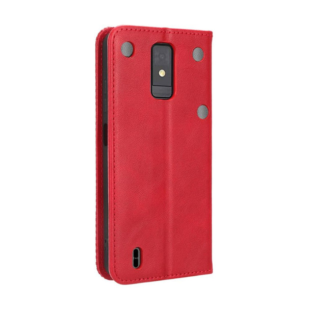 For ZTE Blade A32 Magnetic Buckle Retro Texture Leather Phone Case(Red)