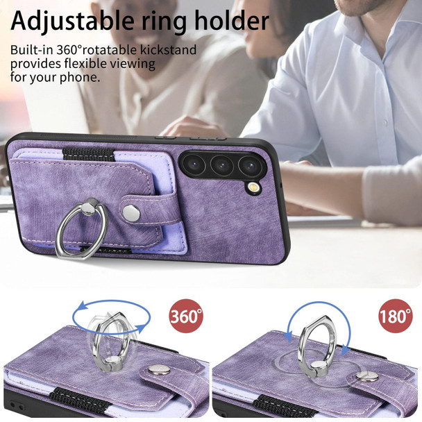 For Samsung Galaxy S22 Ultra 5G Retro Skin-feel Ring Card Wallet Phone Case(Purple)