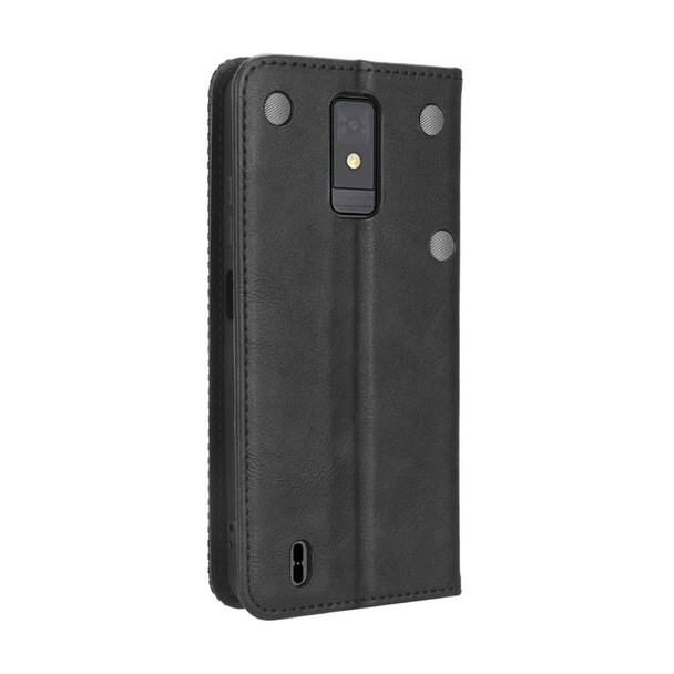 For ZTE Blade A32 Magnetic Buckle Retro Texture Leather Phone Case(Black)