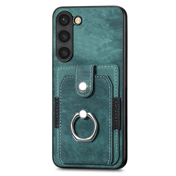 For Samsung Galaxy S22 Ultra 5G Retro Skin-feel Ring Card Wallet Phone Case(Green)