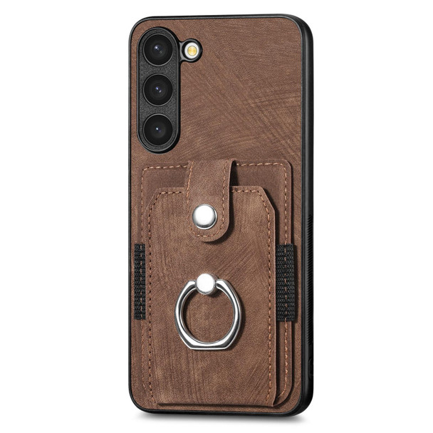 For Samsung Galaxy S22 Ultra 5G Retro Skin-feel Ring Card Wallet Phone Case(Brown)