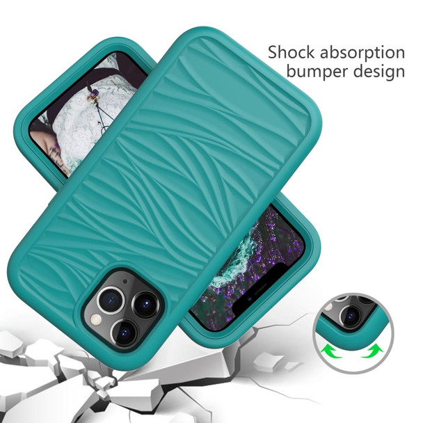 iPhone 12 Pro Max Wave Pattern 3 in 1 Silicone+PC Shockproof Protective Case(Dark Sea Green)