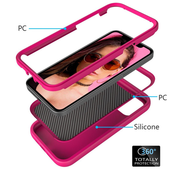 iPhone 12 / 12 Pro Wave Pattern 3 in 1 Silicone+PC Shockproof Protective Case(Hot Pink)