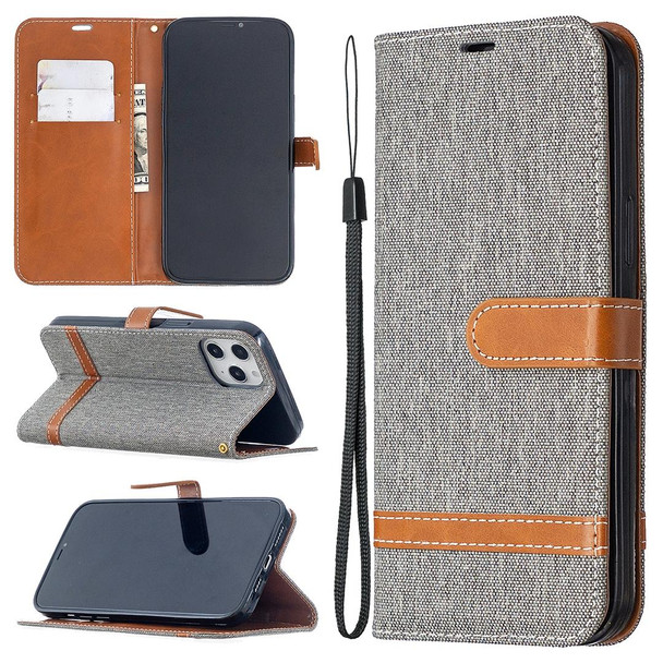 iPhone 12 Pro Max Color Matching Denim Texture Horizontal Flip Leather Case with Holder & Card Slots & Wallet & Lanyard(Grey)