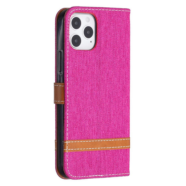 iPhone 12 / 12 Pro Color Matching Denim Texture Horizontal Flip Leather Case with Holder & Card Slots & Wallet & Lanyard(Rose Red)