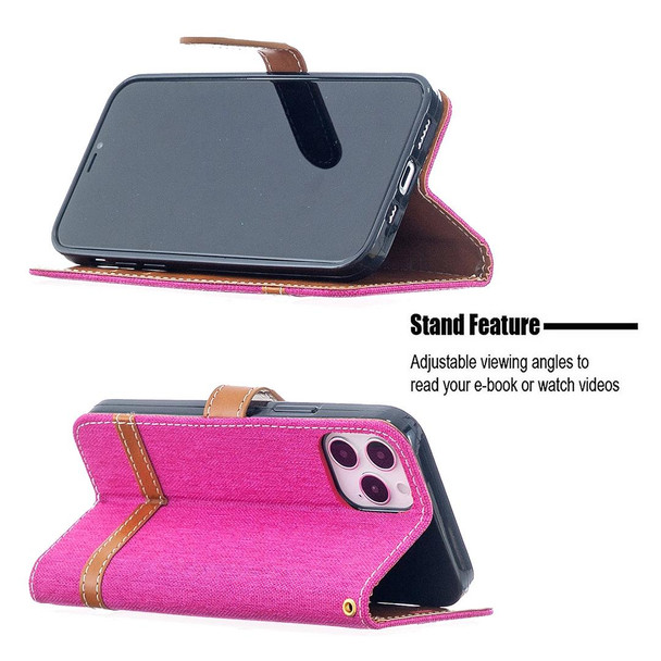 iPhone 12 / 12 Pro Color Matching Denim Texture Horizontal Flip Leather Case with Holder & Card Slots & Wallet & Lanyard(Rose Red)