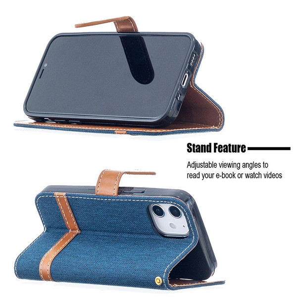 iPhone 12 mini Color Matching Denim Texture Horizontal Flip Leather Case with Holder & Card Slots & Wallet & Lanyard(Dark Blue)