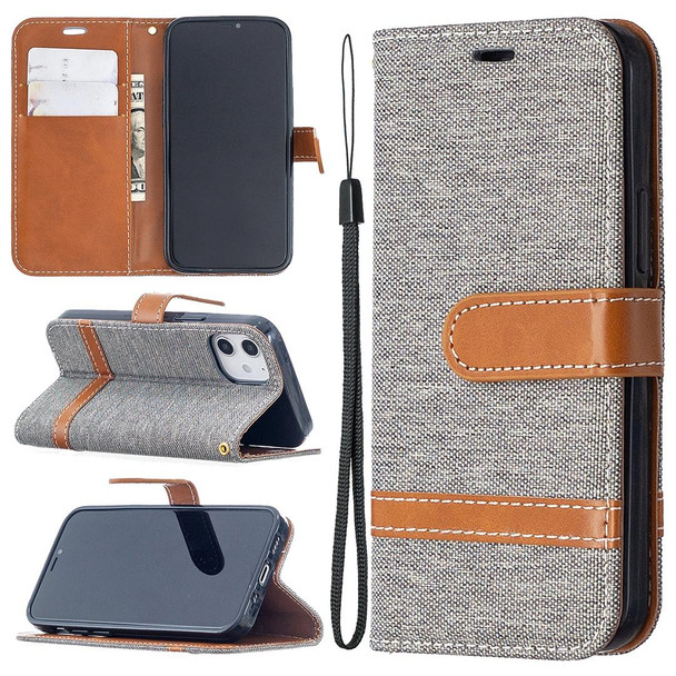 iPhone 12 mini Color Matching Denim Texture Horizontal Flip Leather Case with Holder & Card Slots & Wallet & Lanyard(Grey)