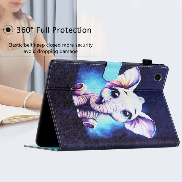 For Lenovo Tab M10 Plus 3rd Gen Coloured Drawing Stitching Smart Leatherette Tablet Case(Elephant)
