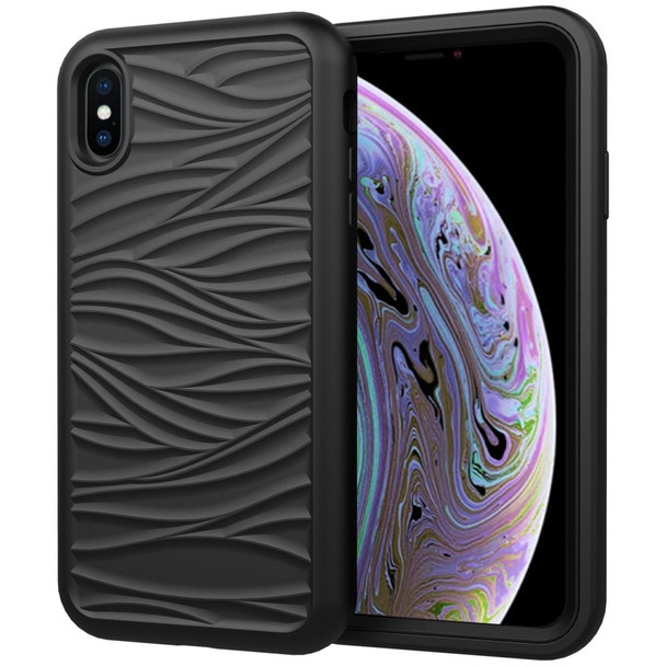 iPhone XR Wave Pattern 3 in 1 Silicone+PC Shockproof Protective Case(Black)