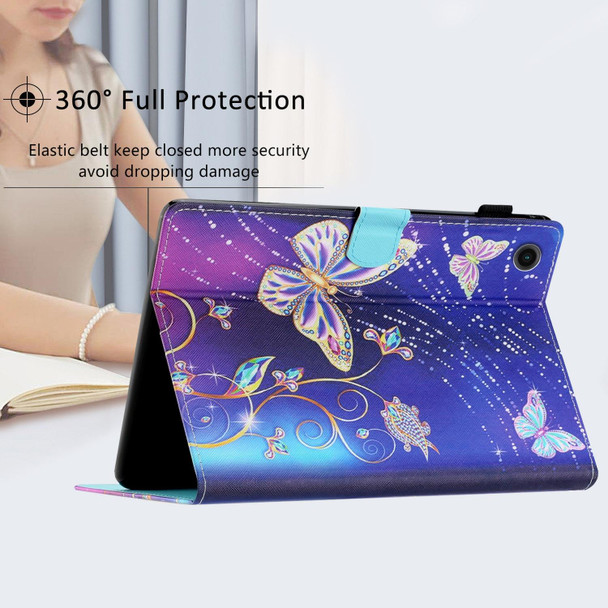 For Lenovo M10 Plus X606F Coloured Drawing Stitching Smart Leatherette Tablet Case(Butterfly)