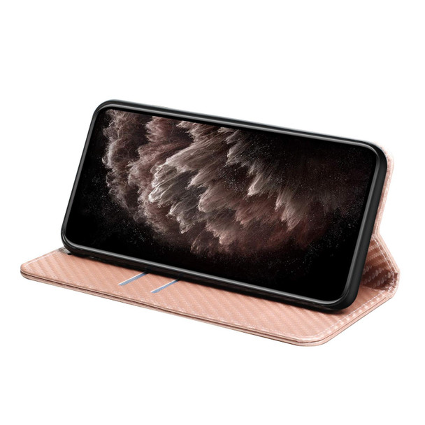 For Samsung Galaxy A24 4G Carbon Fiber Texture Magnetic Flip Leatherette Phone Case(Rose Gold)