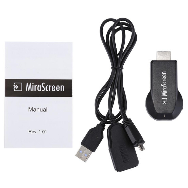 MiraScreen WiFi Display Dongle / Miracast Airplay DLNA Display Receiver Dongle Wireless Mirroring Screen Device with 2 in 1 USB Cable (Black)