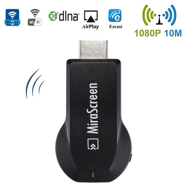 MiraScreen WiFi Display Dongle / Miracast Airplay DLNA Display Receiver Dongle Wireless Mirroring Screen Device with 2 in 1 USB Cable (Black)