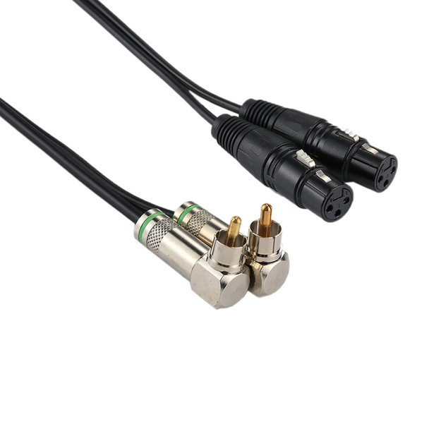 2 RCA Elbow Male to 2 x 3 Pin XLR CANNON Female Audio Connector Adapter Cable for Microphone / Audio Equipment, Total Length: about 34cm