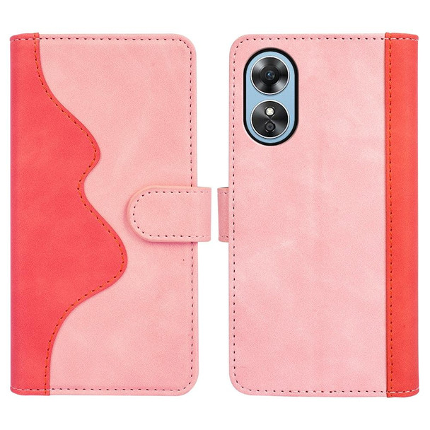 For OPPO A17 Stitching Horizontal Flip Leatherette Phone Case(Red)
