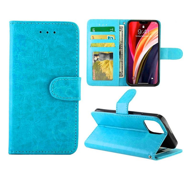 iPhone 12 / 12 Pro Crazy Horse Texture Leather Horizontal Flip Protective Case with Holder & Card Slots & Wallet & Photo Frame(baby Blue)