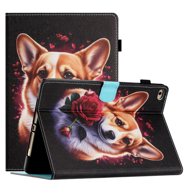 For iPad 9.7 2017&2018/Air 2/Air Coloured Drawing Stitching Smart Leatherette Tablet Case(Corgi)