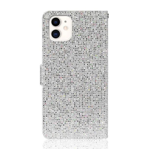 iPhone 12 / 12 Pro Glitter Powder Horizontal Flip Leather Case with Card Slots & Holder & Lanyard(Silver)