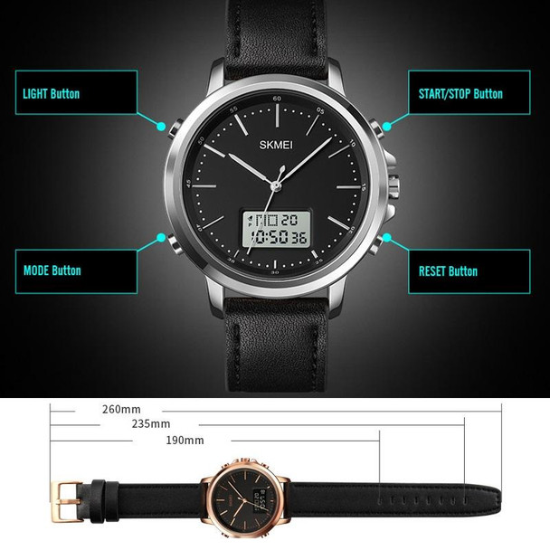 SKMEI 1652 Dual Movement Sports Leather Alloy Male Watch, Color: Gold Shell White Machine