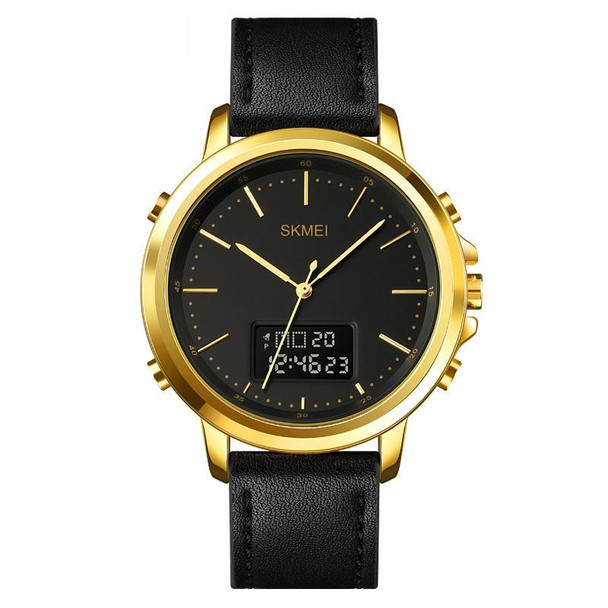 SKMEI 1652 Dual Movement Sports Leather Alloy Male Watch, Color: Gold Shell Black Machine