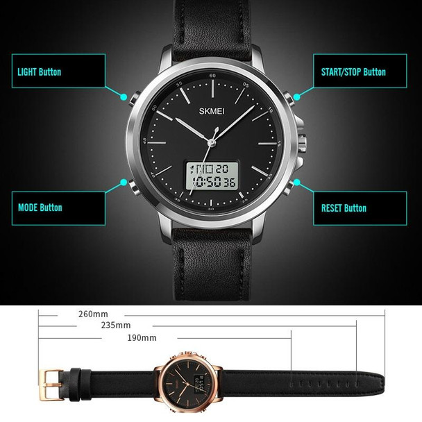 SKMEI 1652 Dual Movement Sports Leather Alloy Male Watch, Color: Silver Shell White Machine
