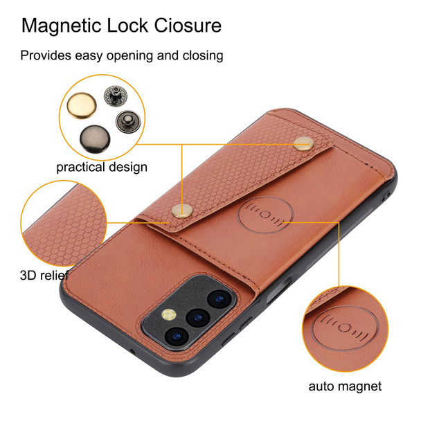 For Samsung Galaxy A14 5G Double Buckle Magnetic Phone Case(Brown)