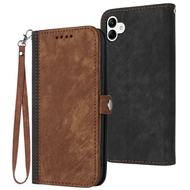 For Samsung Galaxy A04 / A04e Side Buckle Double Fold Hand Strap Leatherette Phone Case(Brown)