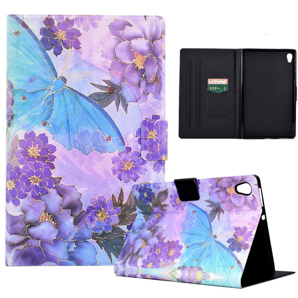 For Lenovo Tab M10 HD 2nd Gen Coloured Drawing Smart Leatherette Tablet Case(Peony Butterfly)