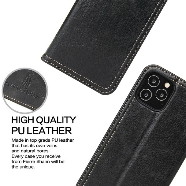 iPhone 12 mini Fierre Shann Retro Tree Bark Texture PU Magnetic Horizontal Flip Leather Case with Holder & Card Slots & Wallet(Black)