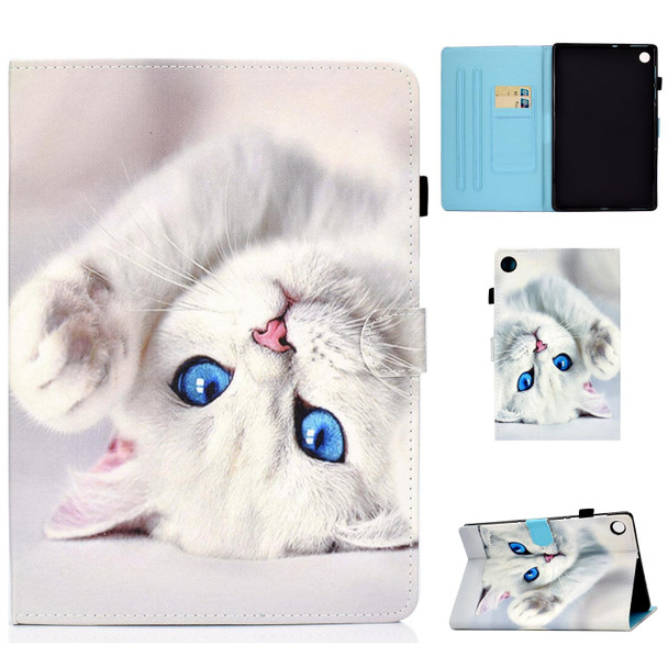 For Huawei MatePad SE Sewing Thread Horizontal Painted Tablet Leatherette Case with Pen Cover(White Cat)