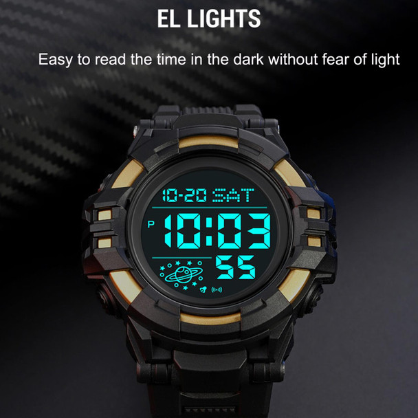 SKMEI 2003 Multifunctional Back Light Sports Watch Mens Countdown Date Alarm Clock Watch(Gold Black Machine)