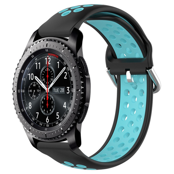 For Samsung Gear S3 Frontier 22mm Perforated Breathable Sports Silicone Watch Band(Black+Blue)