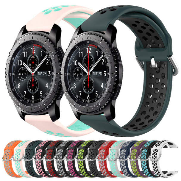 For Samsung Gear S3 Frontier 22mm Perforated Breathable Sports Silicone Watch Band(Black+Blue)