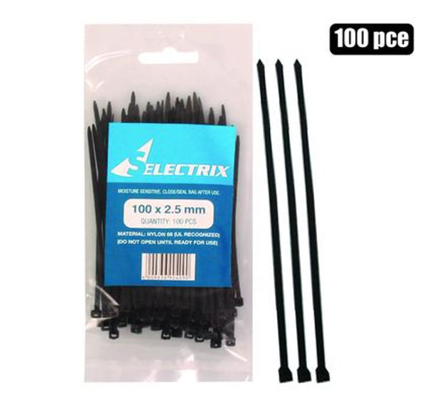 Cable-Ties 2.5x100mm Black 100's