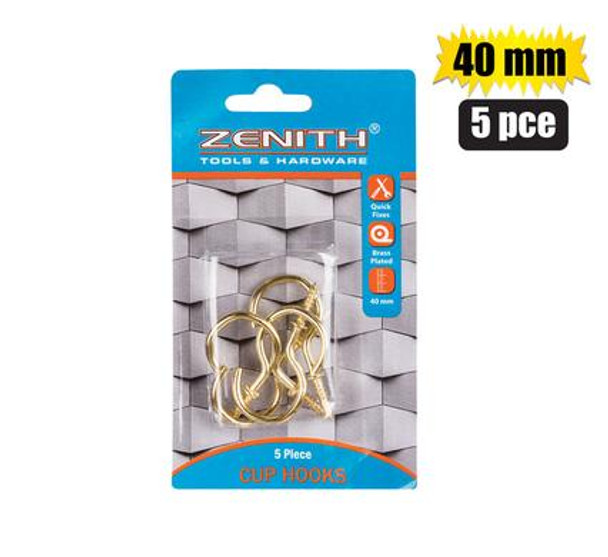 Cup-Hooks Brass 40mm 5 Pieces