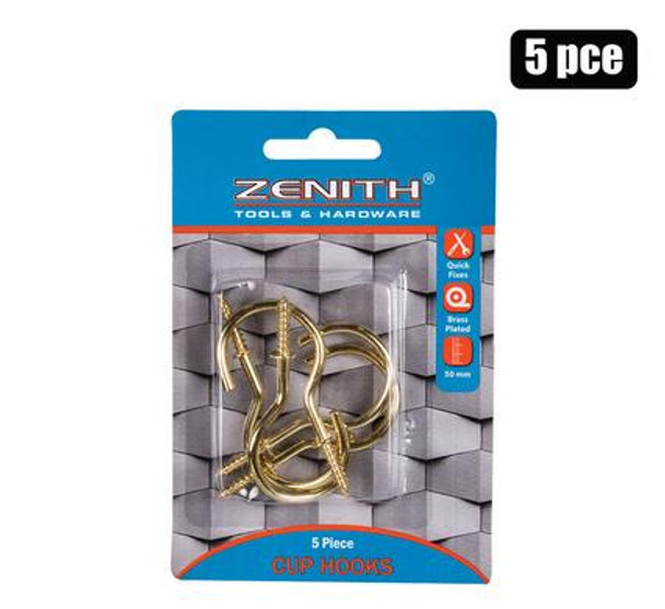 Cup-Hooks Brass 50mm 5 Pieces