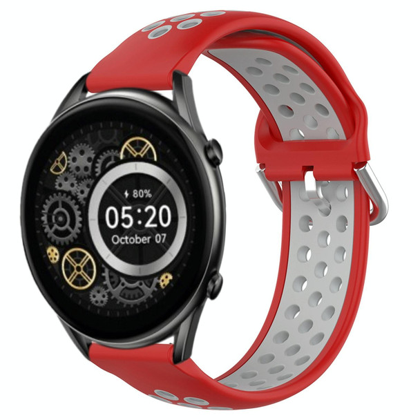 For Xiaomi Haylou RT2 LS10 22mm Perforated Breathable Sports Silicone Watch Band(Red+Grey)