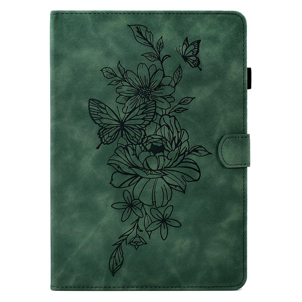 For Huawei MatePad SE Peony Butterfly Embossed Leatherette Tablet Case(Green)