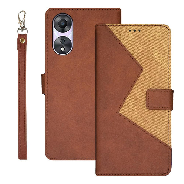 For OPPO A78 5G Global/A58x/A58 5G idewei Two-color Splicing Leatherette Phone Case(Brown)